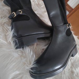 Cole Haan Isabell Suede Back Buckle Riding Boots 6.5B Black Leather $250